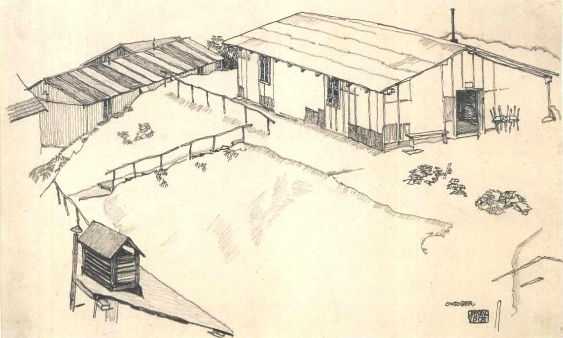 Haus mit Schuppen av Egon Schiele