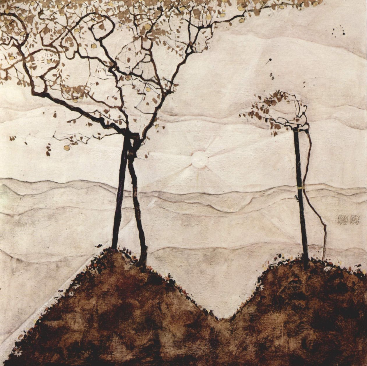 Herbstsonne und Bäume av Egon Schiele