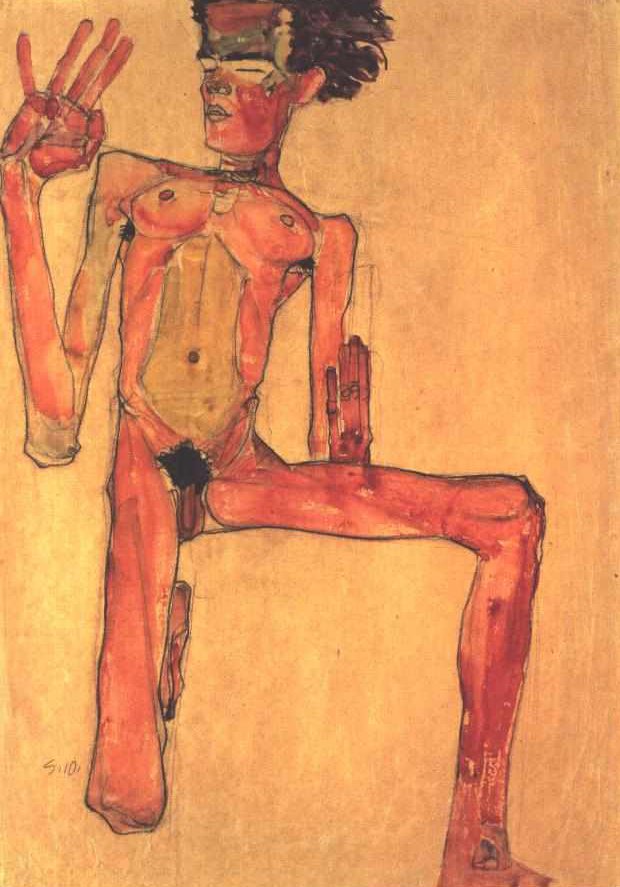 Knieender Selbstakt av Egon Schiele