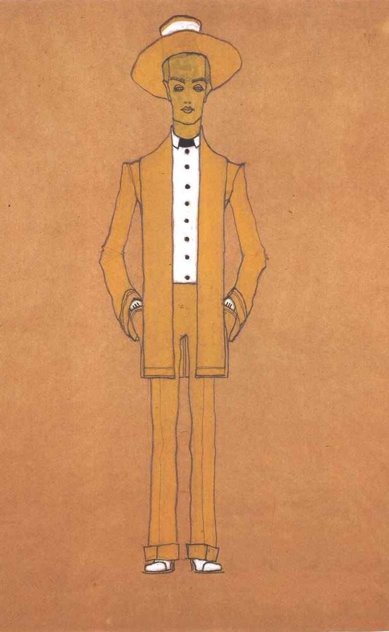Modeentwurf gelber Straßenanzug av Egon Schiele