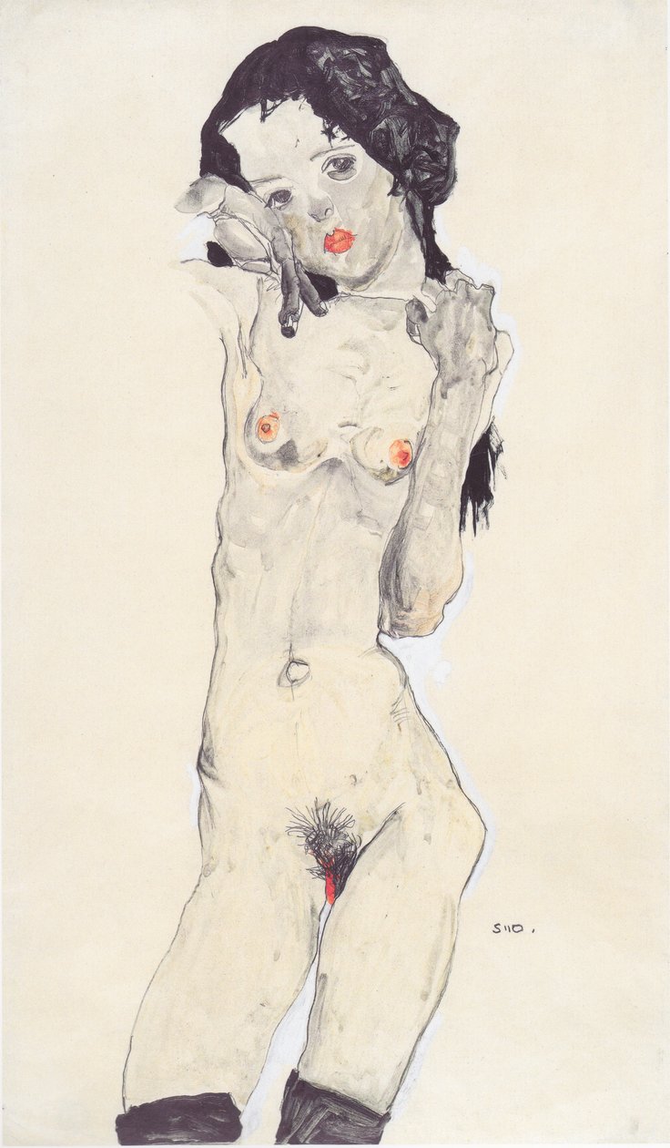 Svarthårig tjejakt av Egon Schiele