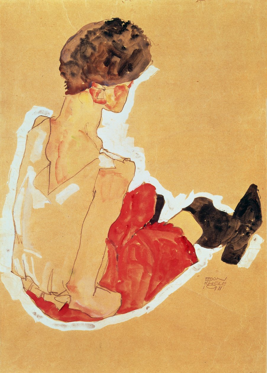 Sittande kvinna, 1911 (tempera) av Egon Schiele