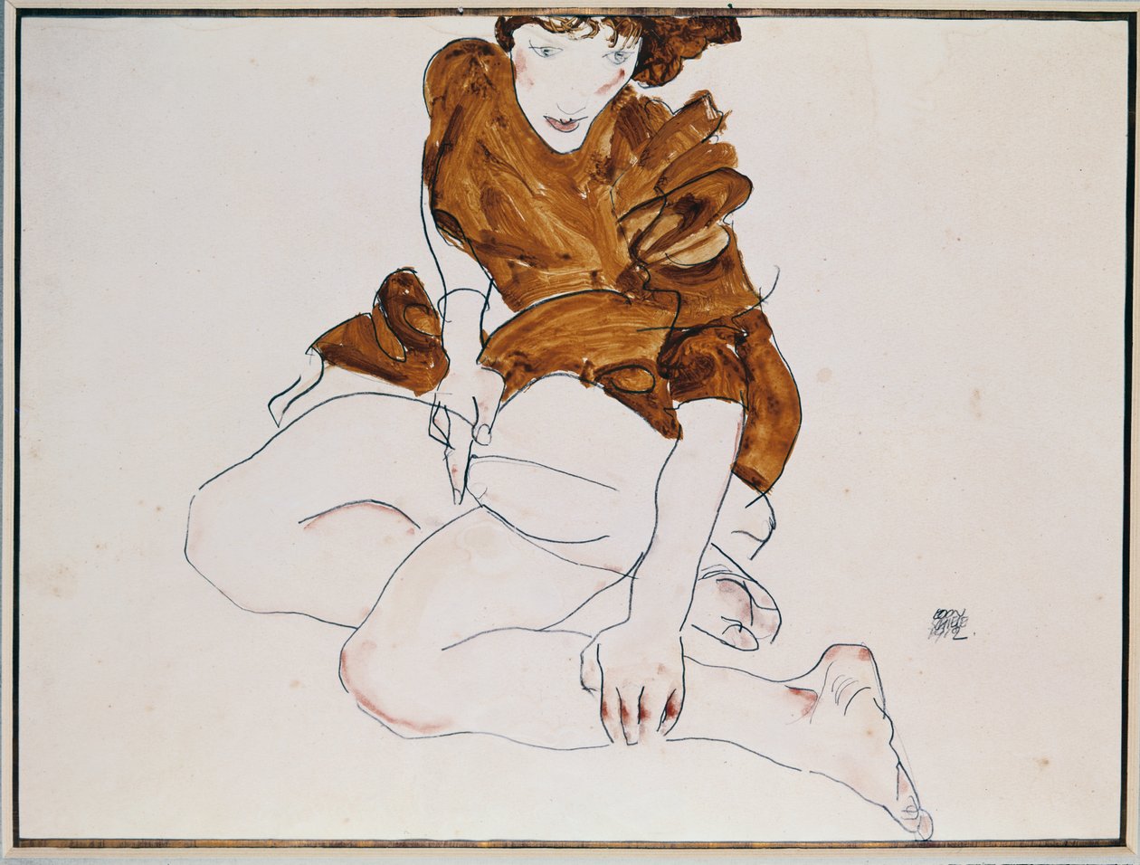 Sittande kvinna, 1912 (penna och wc på papper) av Egon Schiele