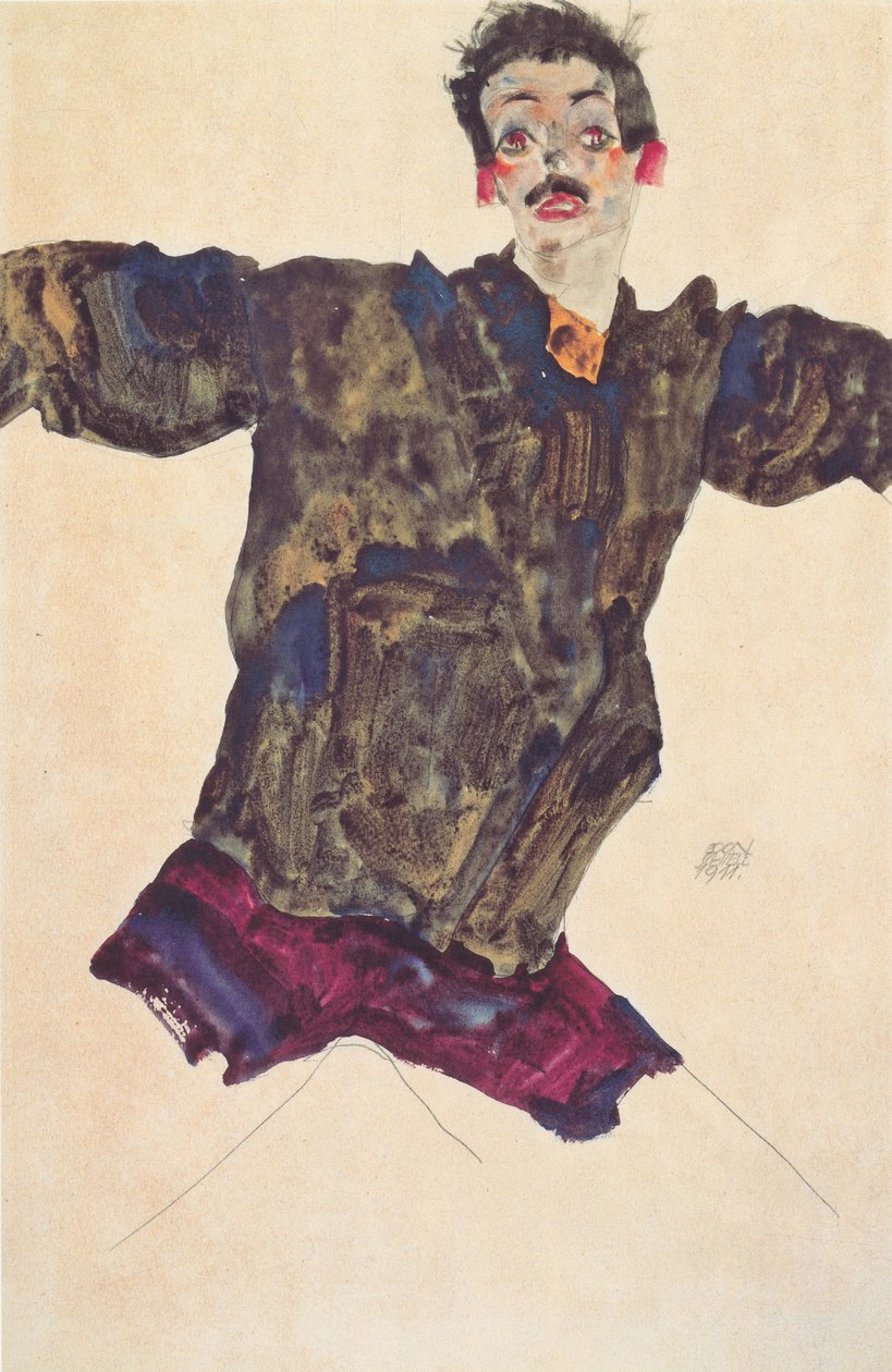 Självporträtt med utspridda armar av Egon Schiele