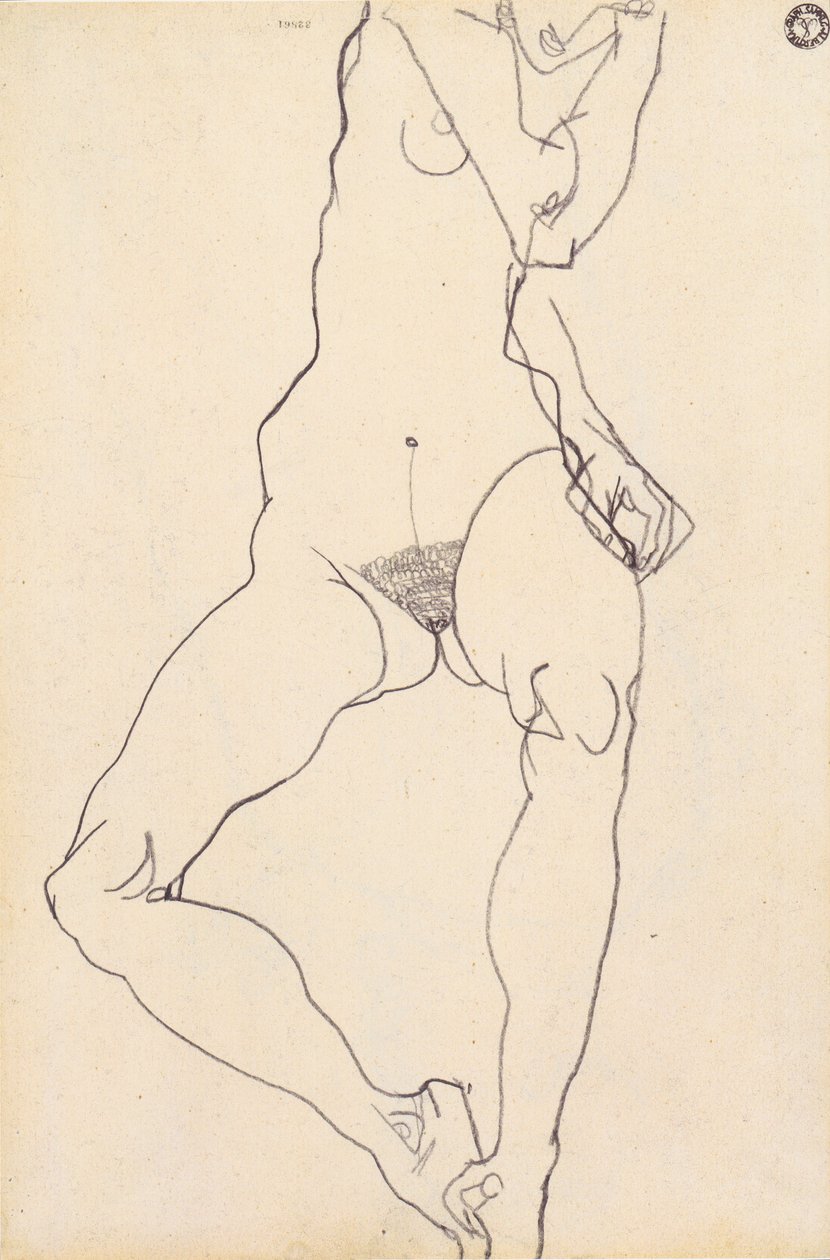 Sitter kvinnlig naken av Egon Schiele