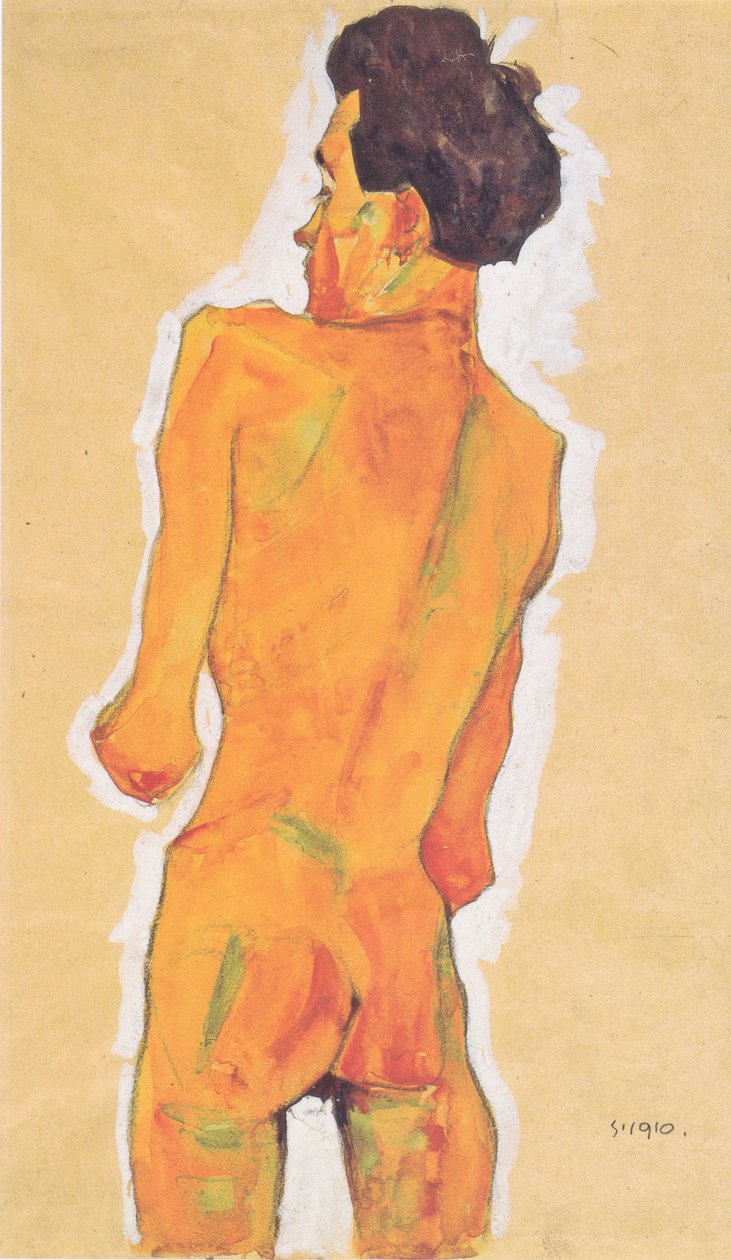 Stående manlig naken bakifrån av Egon Schiele