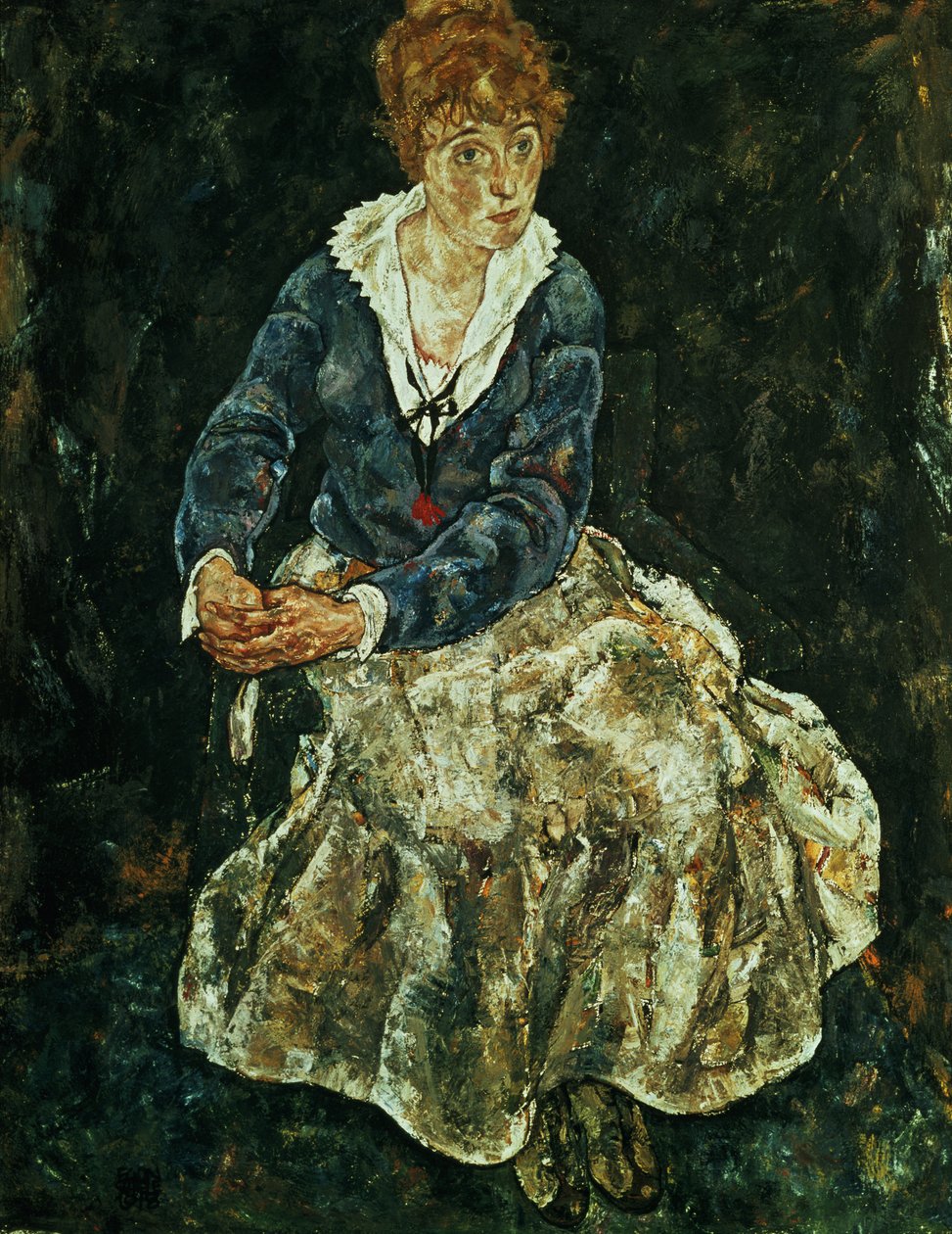 Konstnärens hustru sittande, ca 1912 av Egon Schiele