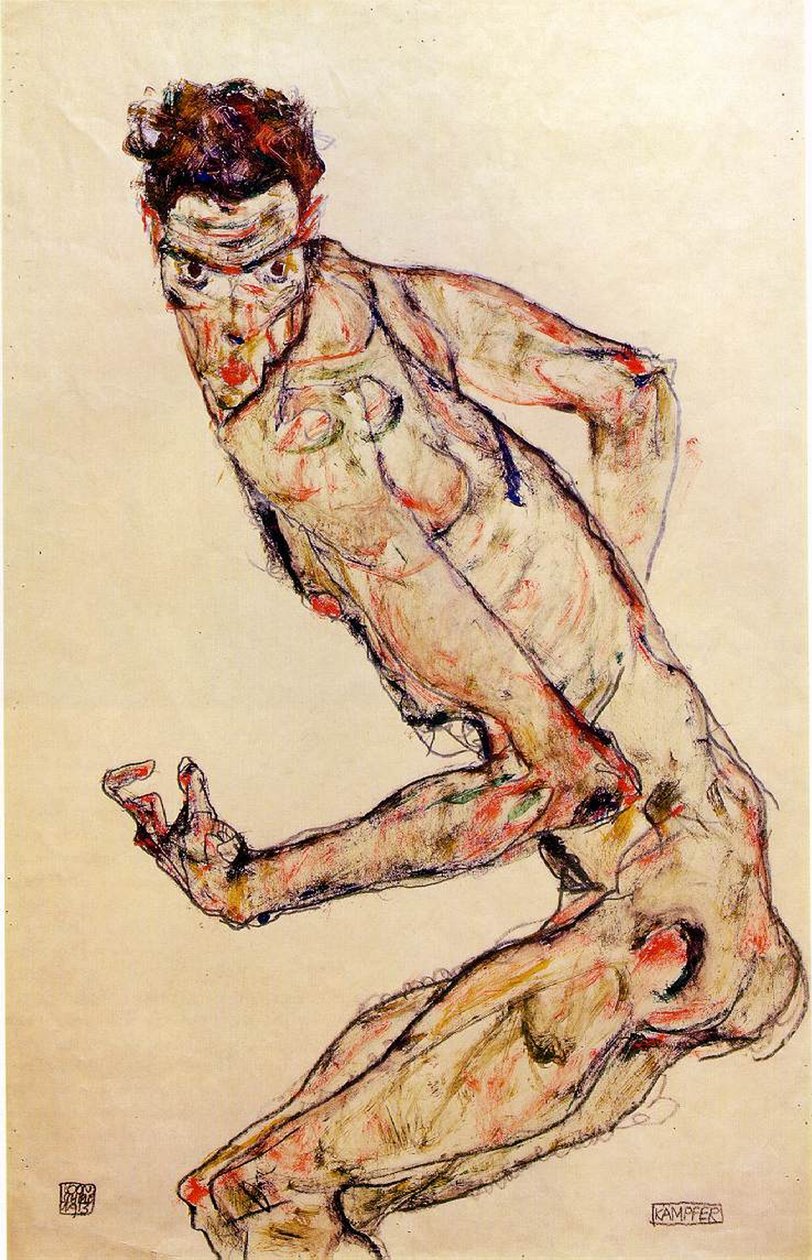 The Fighter, 1913 (gouache och penna på papper) av Egon Schiele