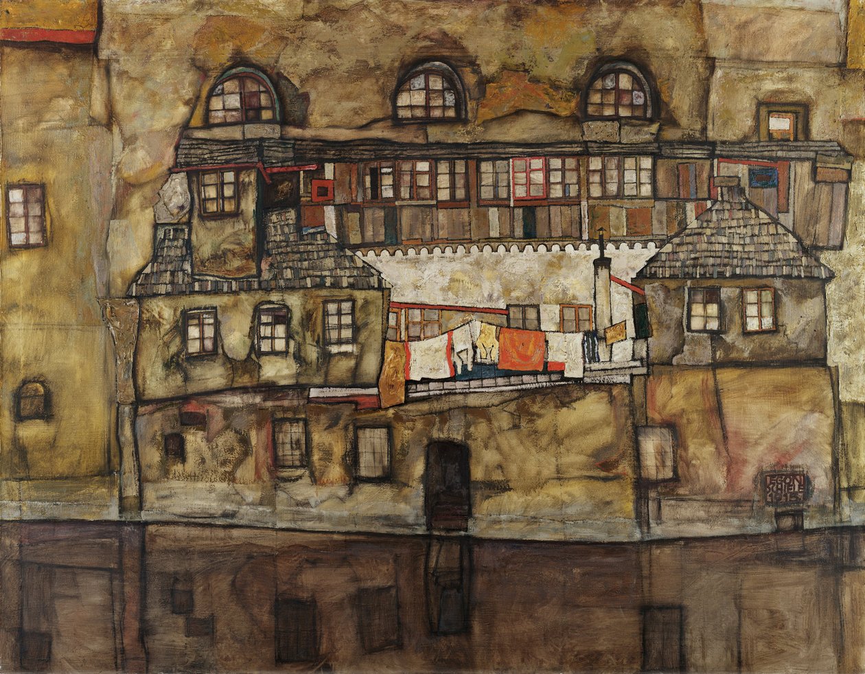 Husvägg vid floden av Egon Schiele