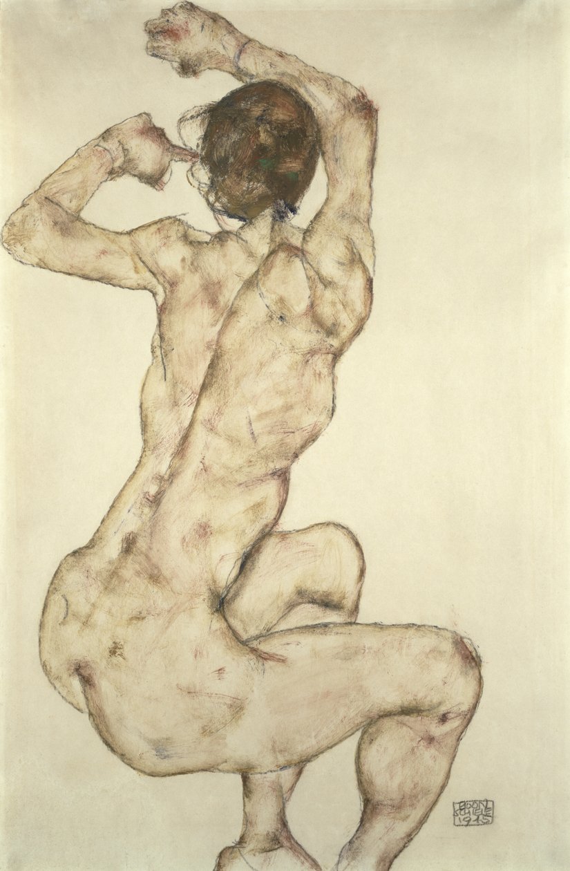 En hukande naken, 1915 av Egon Schiele