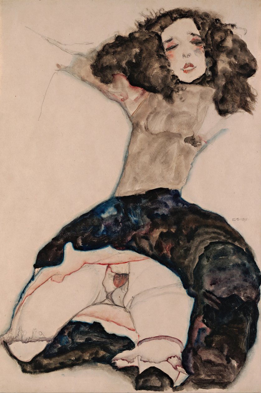 Svarthårig flicka med upplyft kjol, 1911 av Egon Schiele
