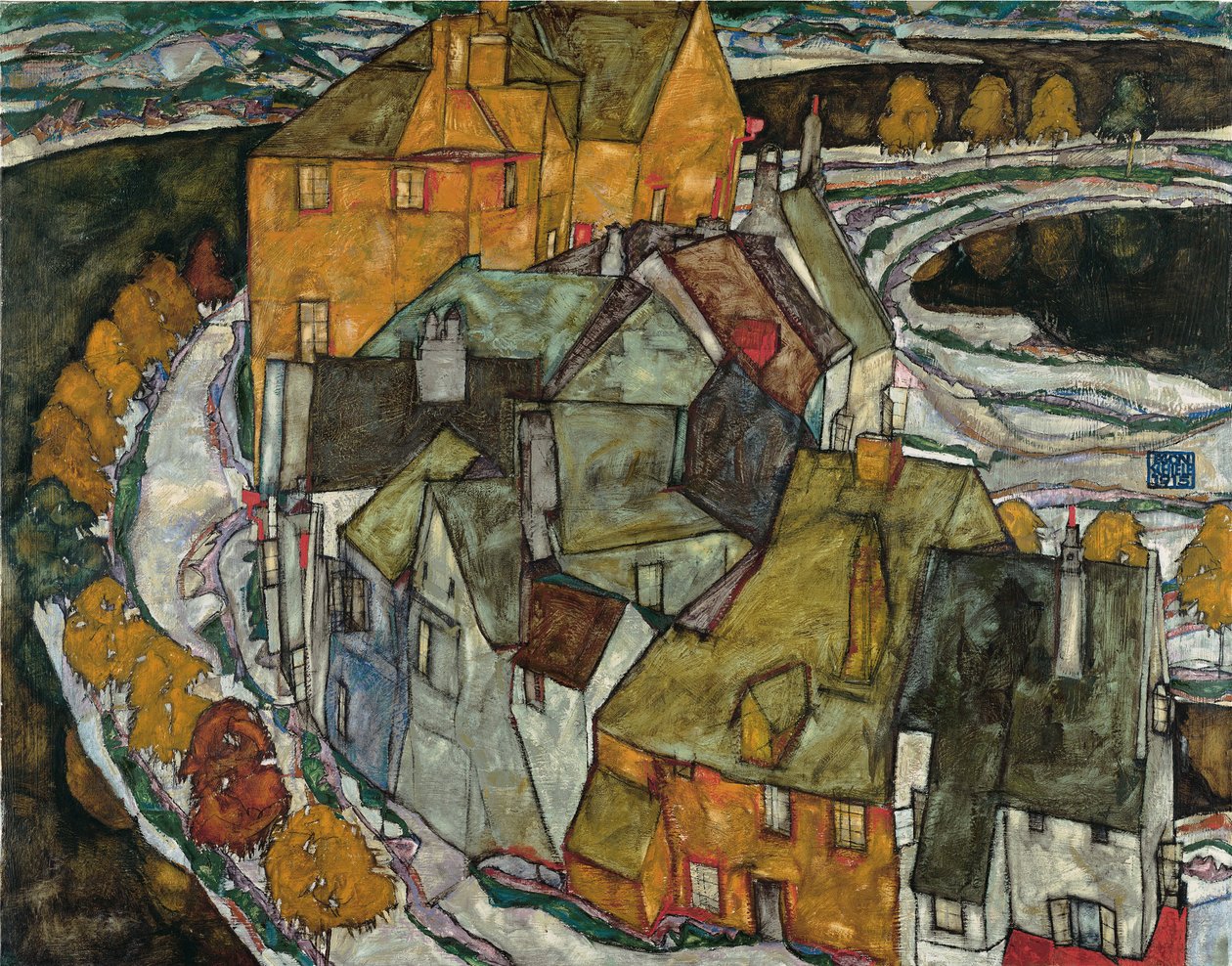 Crescent of Houses II Island Town, 1915 av Egon Schiele