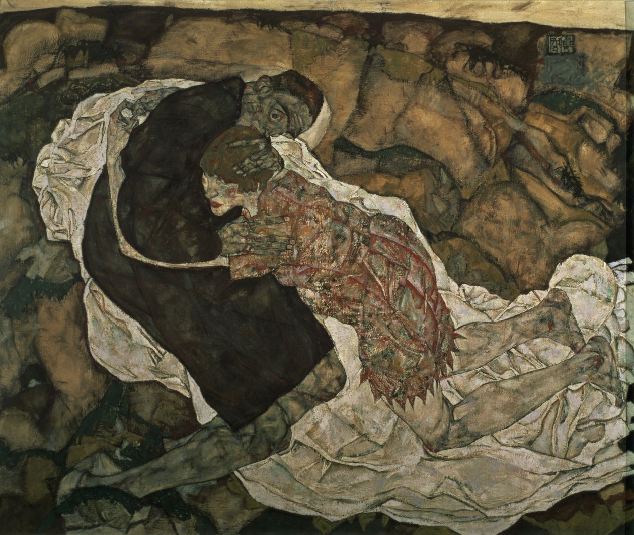 Death and the Maiden (man och flicka) av Egon Schiele