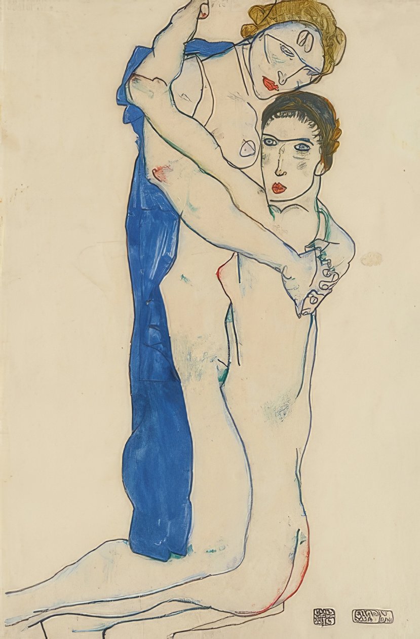 Flickvän, rosa-blå. 1913 av Egon Schiele