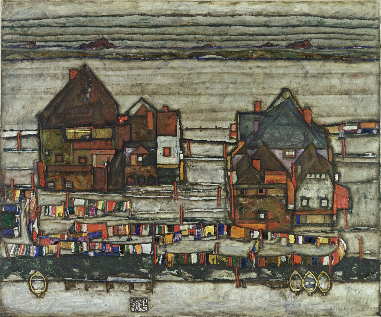 Hus med tvättlinor, 1914 av Egon Schiele