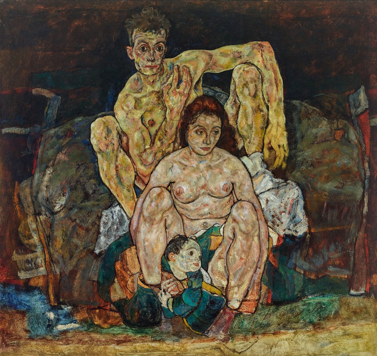 Hukande mänskligt par (Familjen) av Egon Schiele