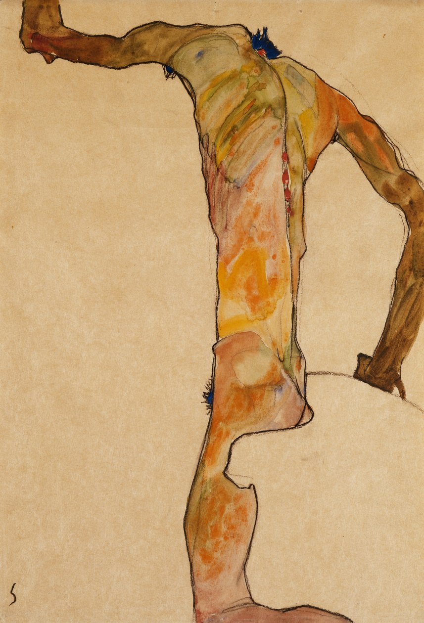 Naken man; Manslag, 1910 av Egon Schiele