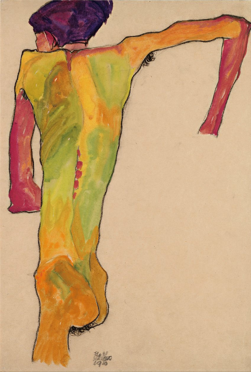 Naken man, stödjer sig, 1910 av Egon Schiele