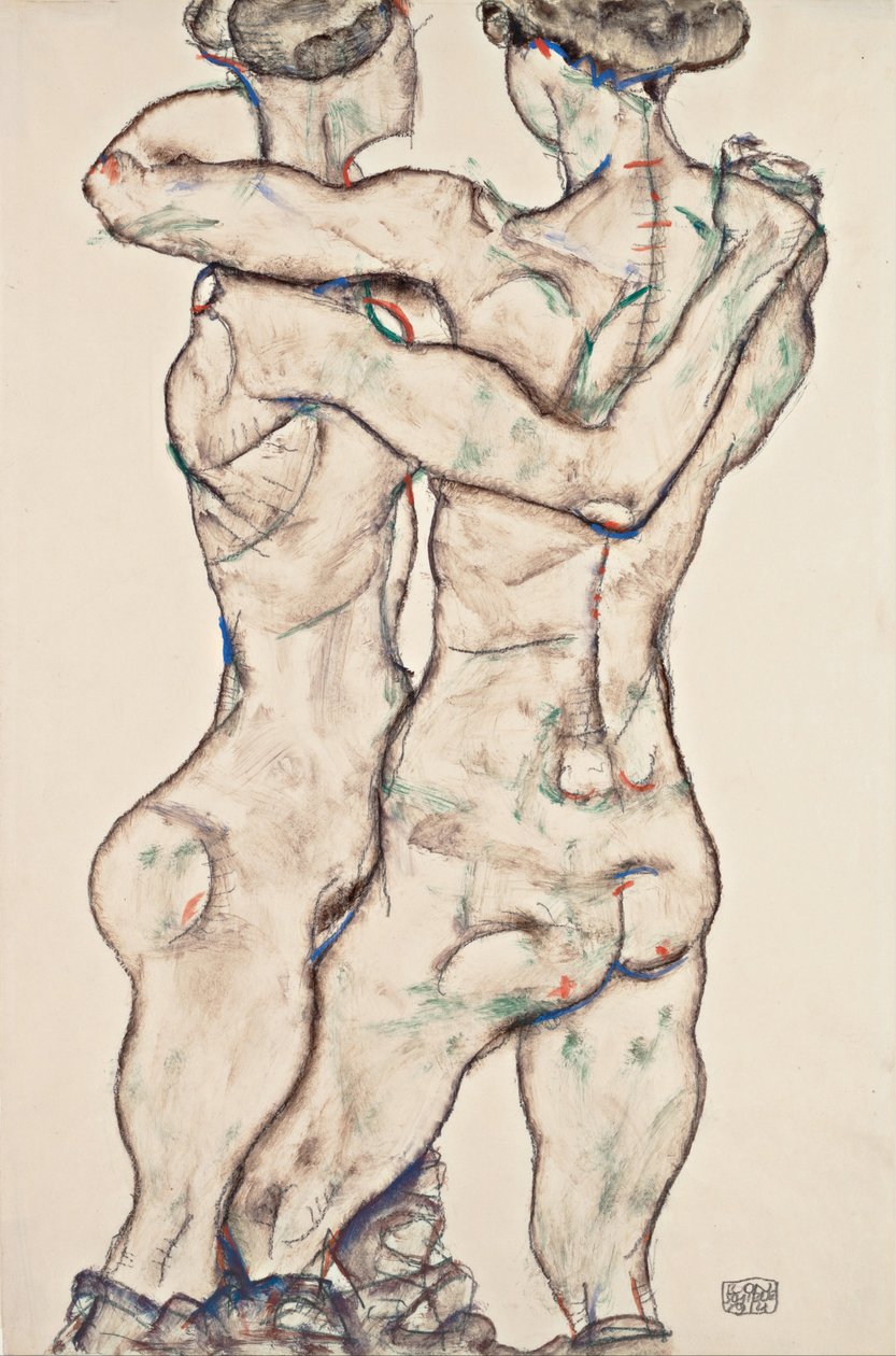 Nakna flickor omfamnar, 1914 av Egon Schiele