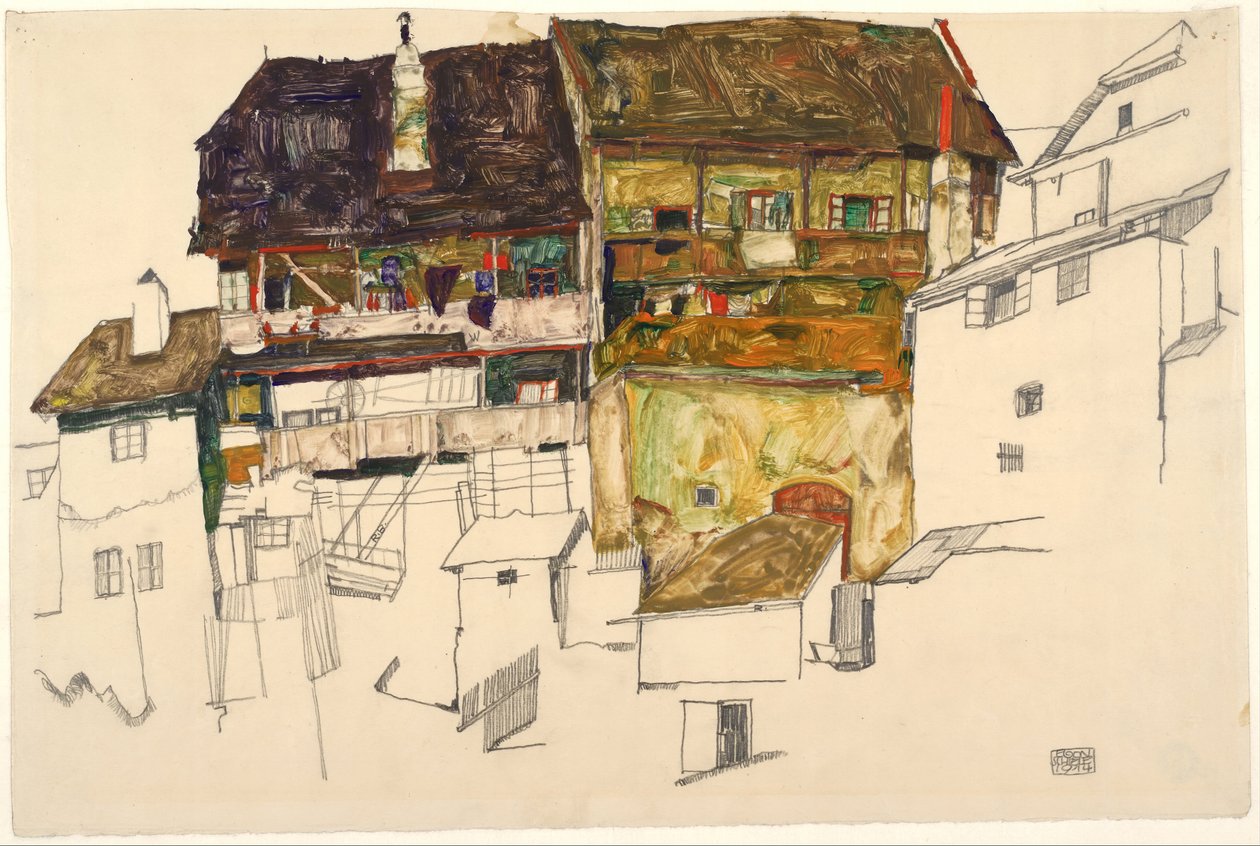 Gamla hus i Krumau, 1914 av Egon Schiele