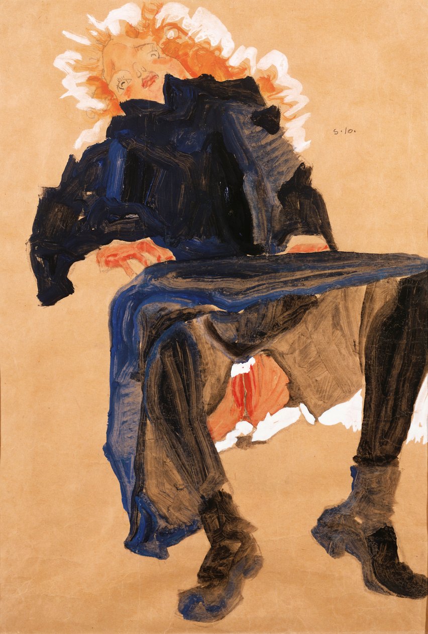 Liggande flicka i en blå klänning, 1910 av Egon Schiele