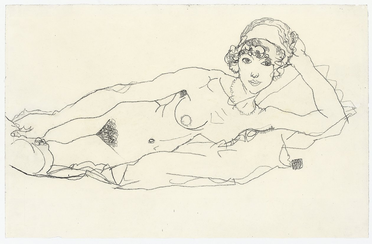Liggande naken; Liggande naken, 1914 av Egon Schiele