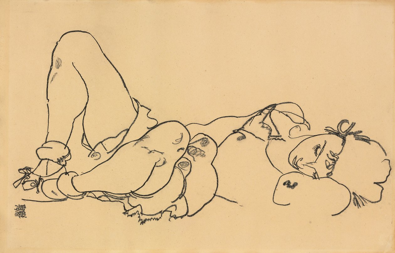 Liggande kvinna; Liggande, 1918 av Egon Schiele