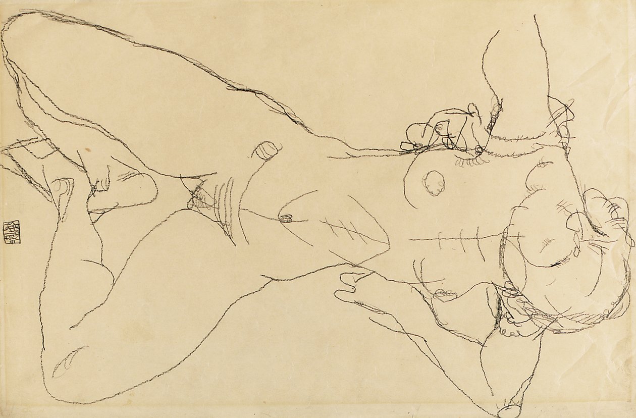 Liggande kvinnlig naken, 1914 av Egon Schiele