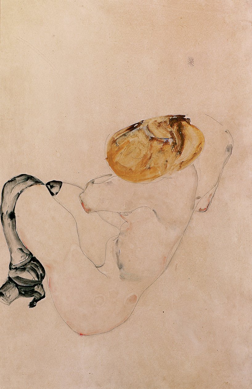 Rädd, hukande ung flicka, 1912 av Egon Schiele