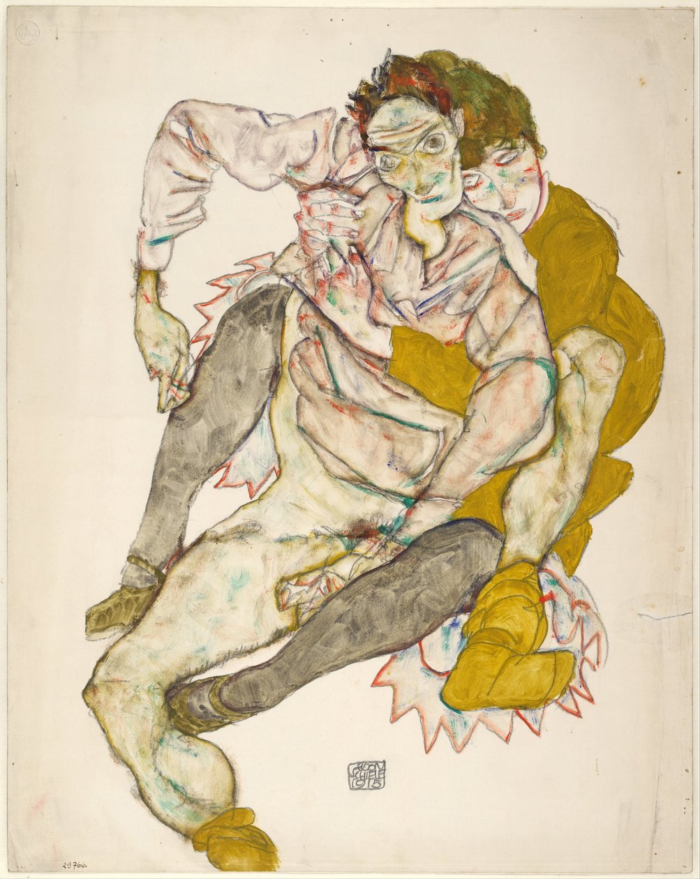 Sittande par, 1915 av Egon Schiele