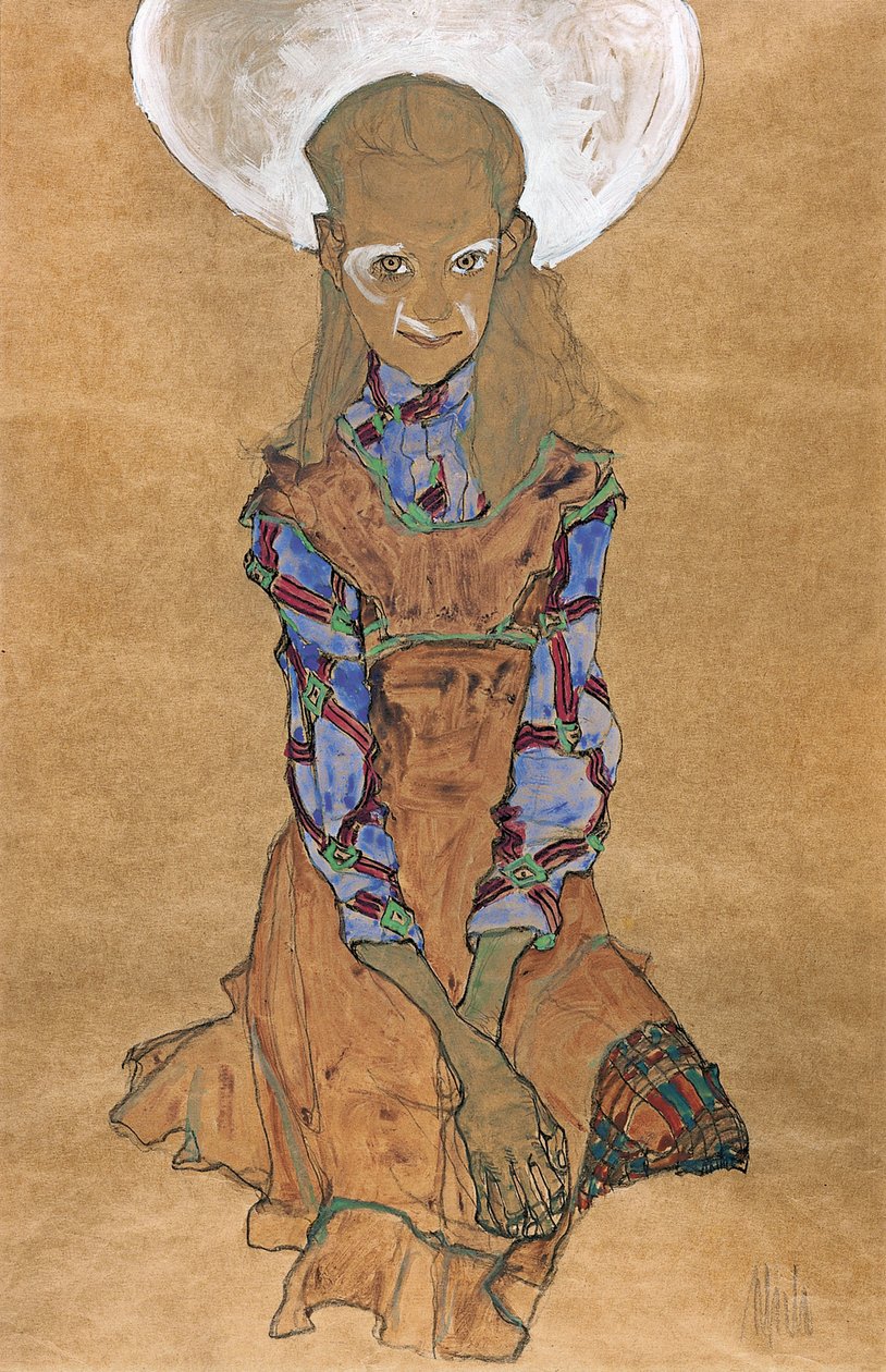 Sittande flicka Poldi Lodzinsky, ca. 1910 av Egon Schiele