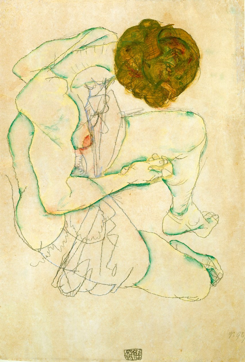 Sittande naken kvinna, 1914 av Egon Schiele