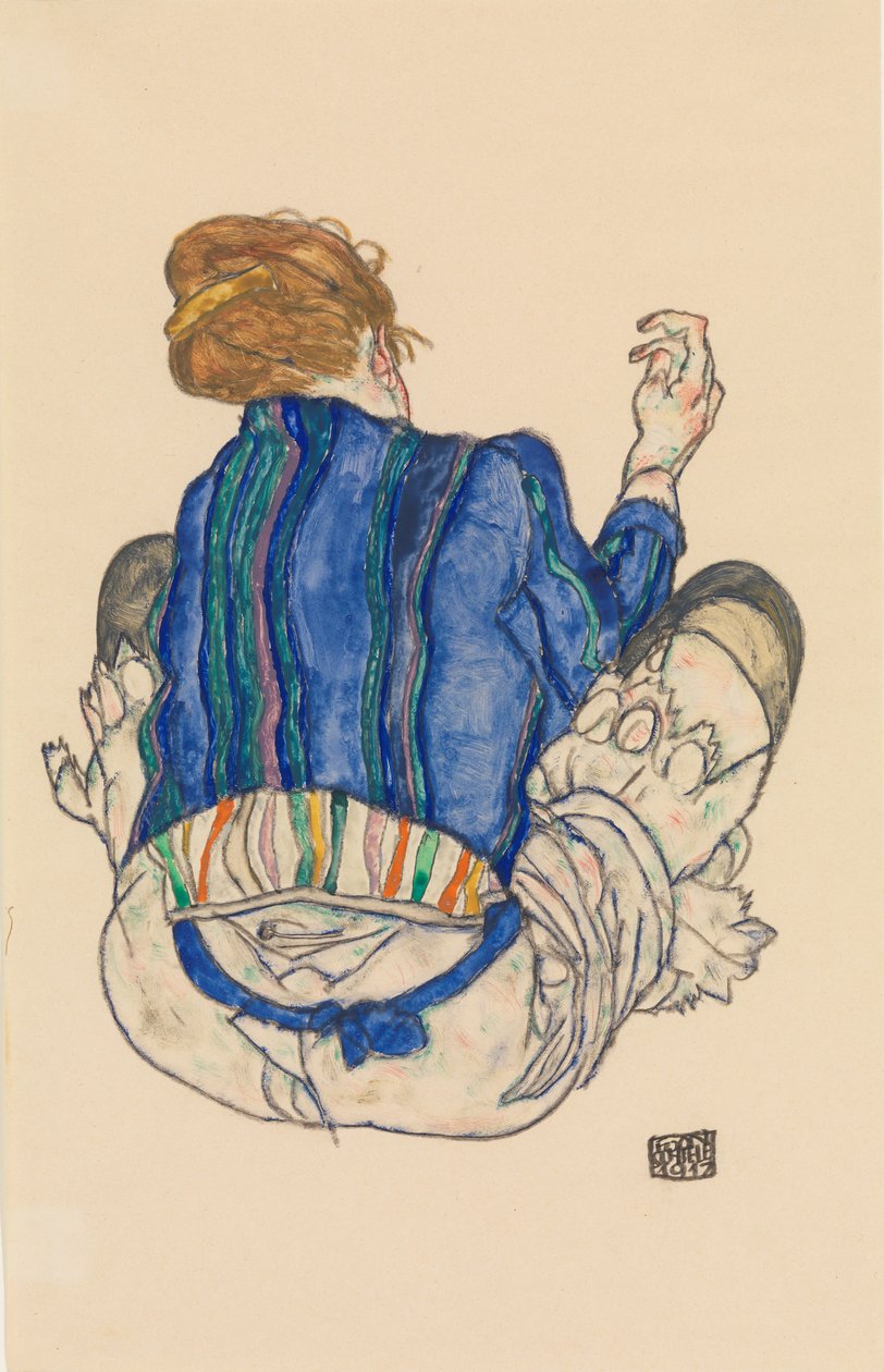 Sittande kvinna, bakifrån, 1917. av Egon Schiele