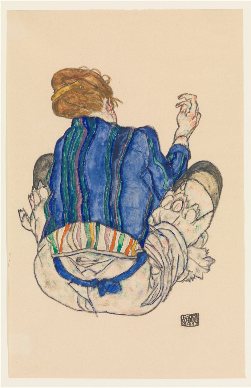 Sittande kvinna, bakifrån, 1917 av Egon Schiele