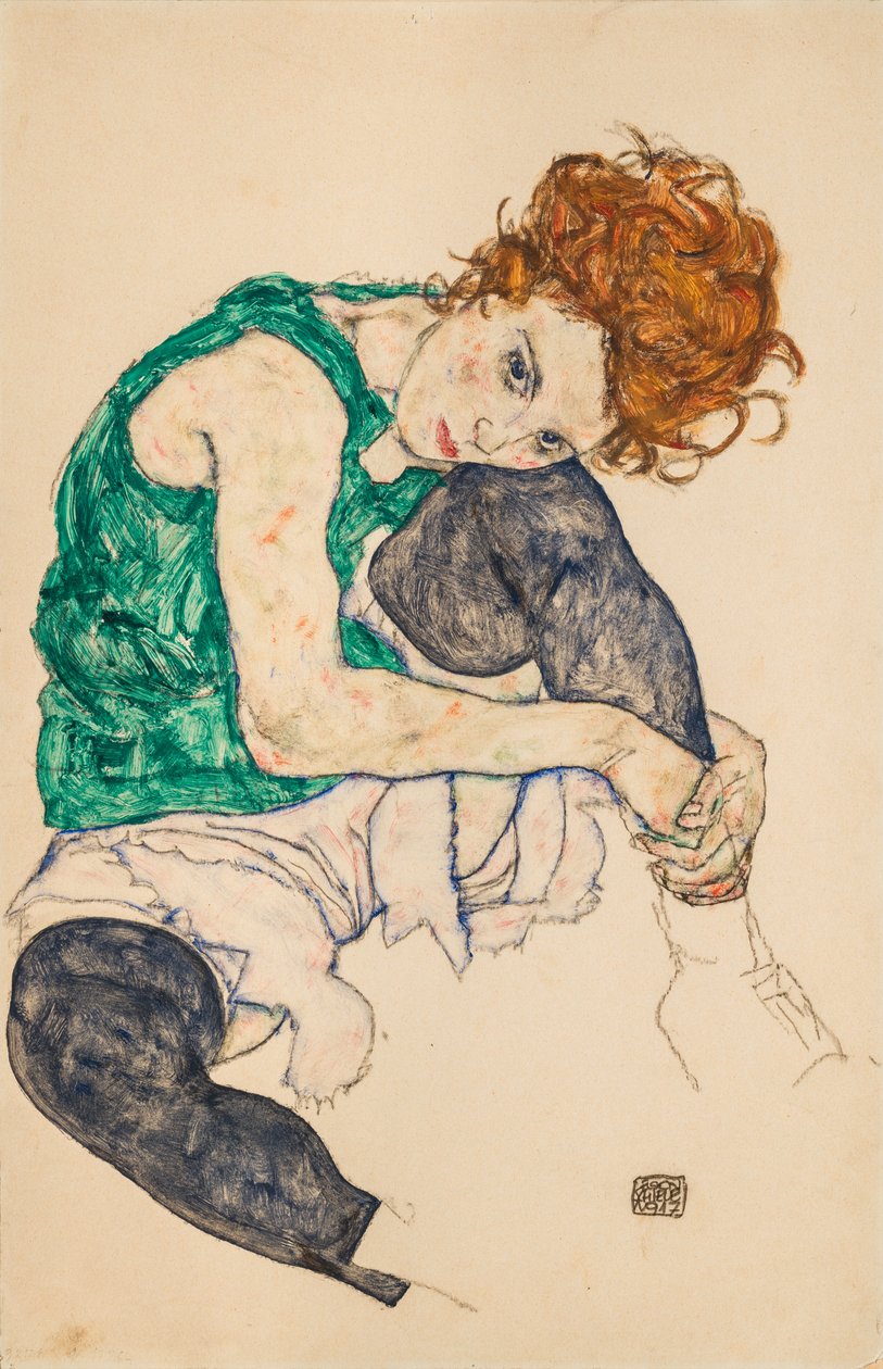 Sittande kvinna med böjda knän, 1917 av Egon Schiele