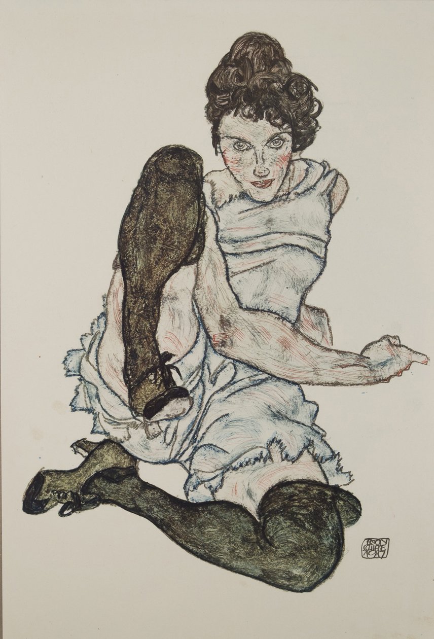 Sittande kvinna med uppdragna ben, 1917 av Egon Schiele
