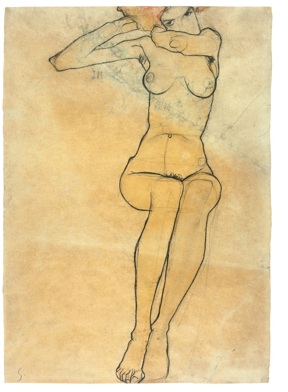 Sittande naken, 1910 av Egon Schiele