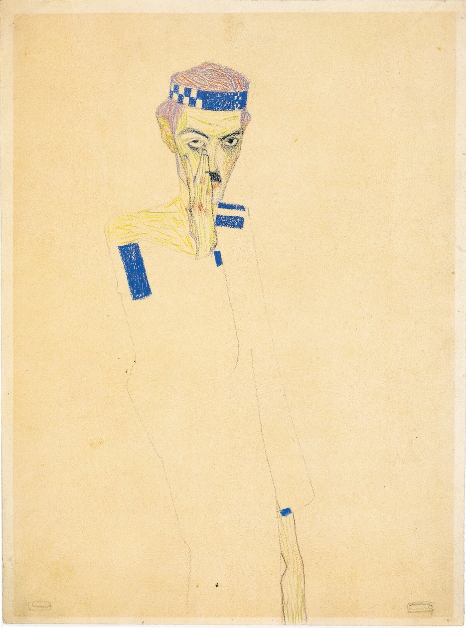Självporträtt med blårutigt pannband, 1909. av Egon Schiele