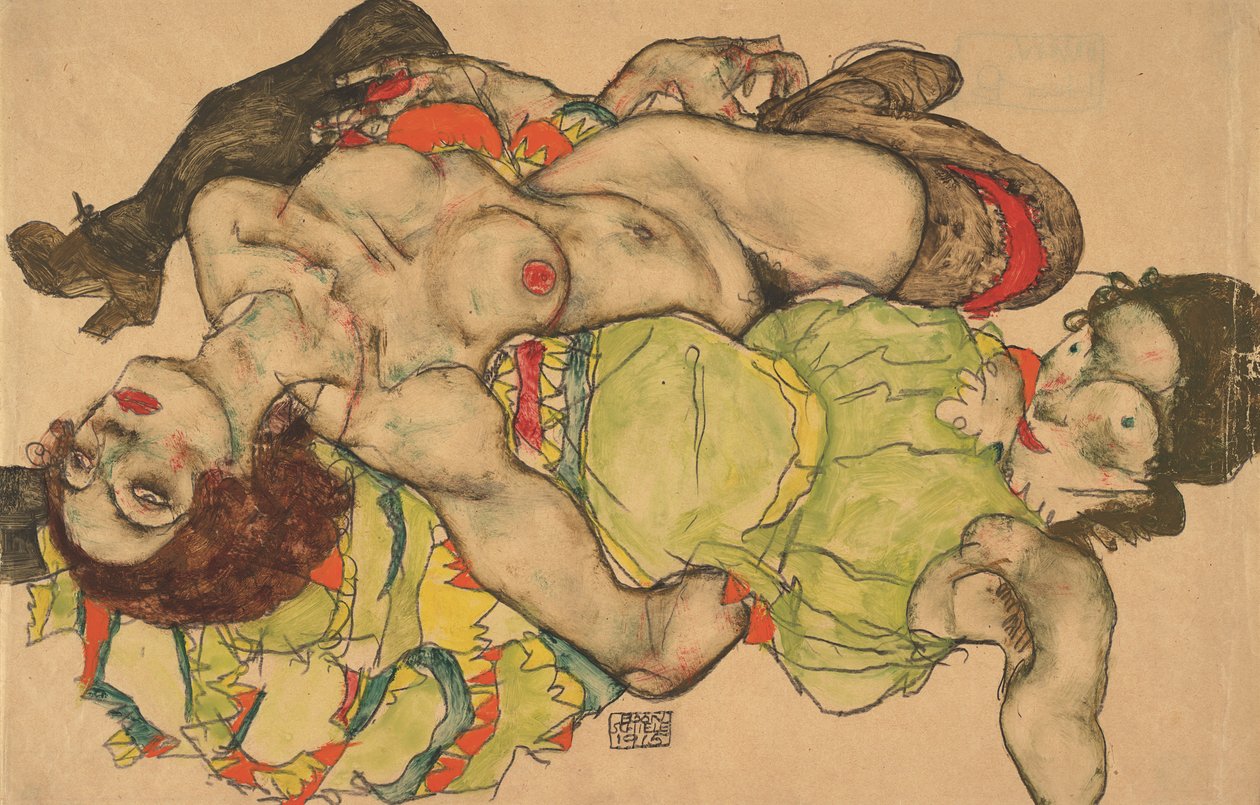 Två flickor som ligger sammanflätade, 1915 av Egon Schiele