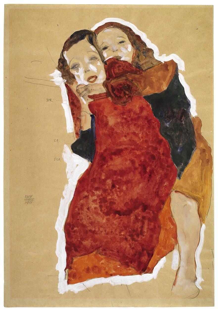 Två flickor, 1911 av Egon Schiele