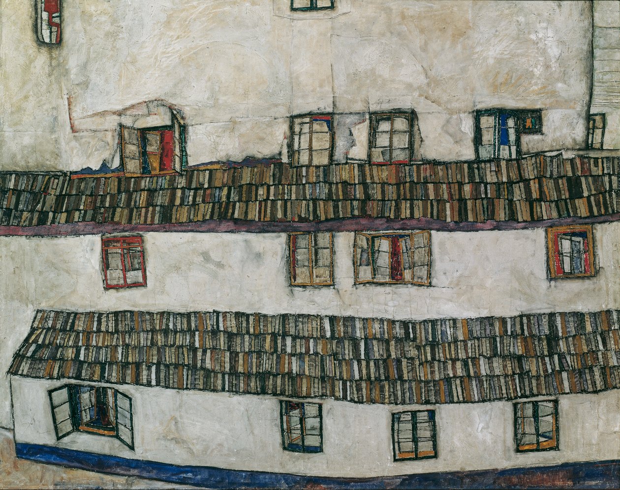 Fönsterfasad på ett hus, 1914. av Egon Schiele