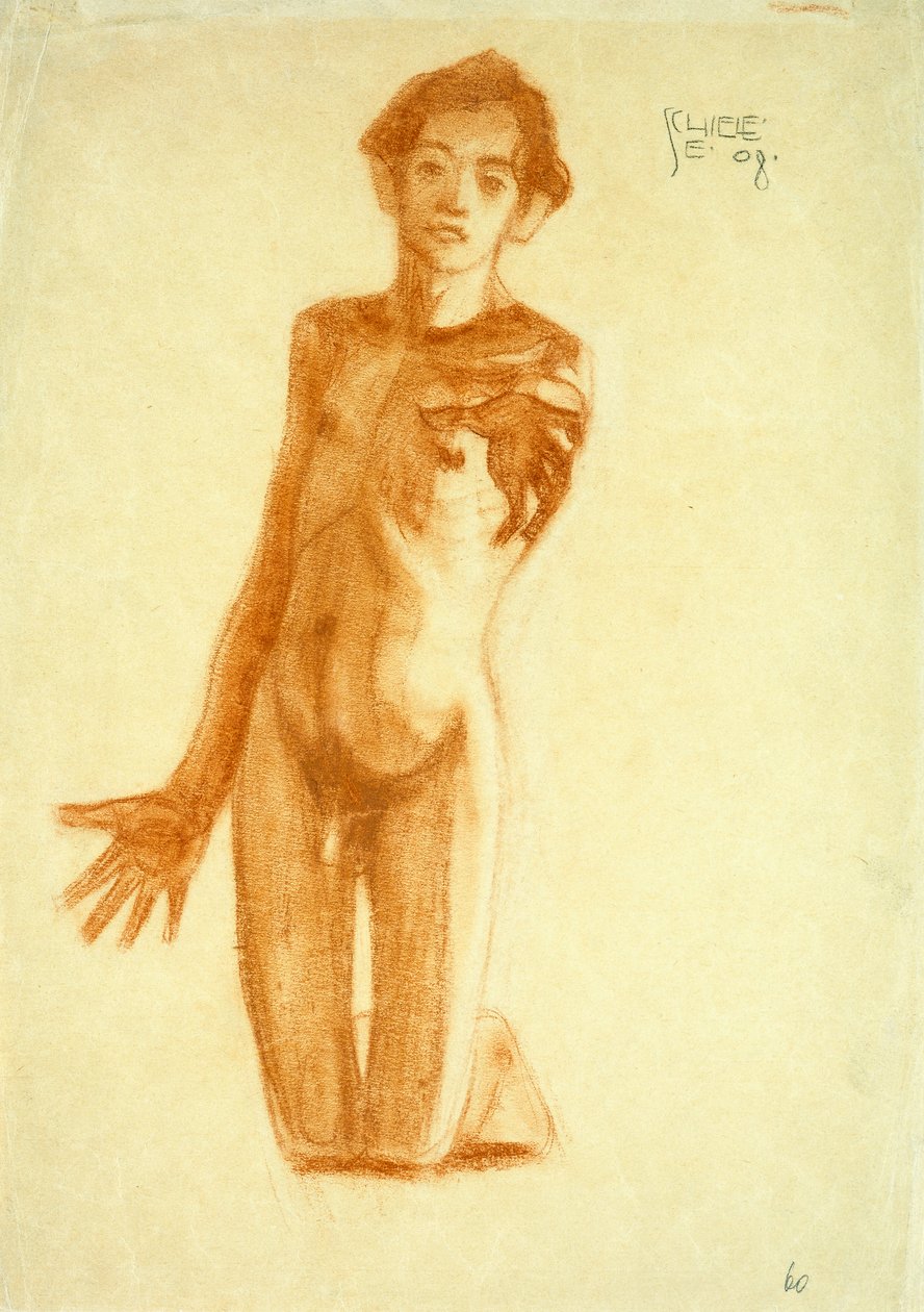 Ung man på knä, 1908 av Egon Schiele