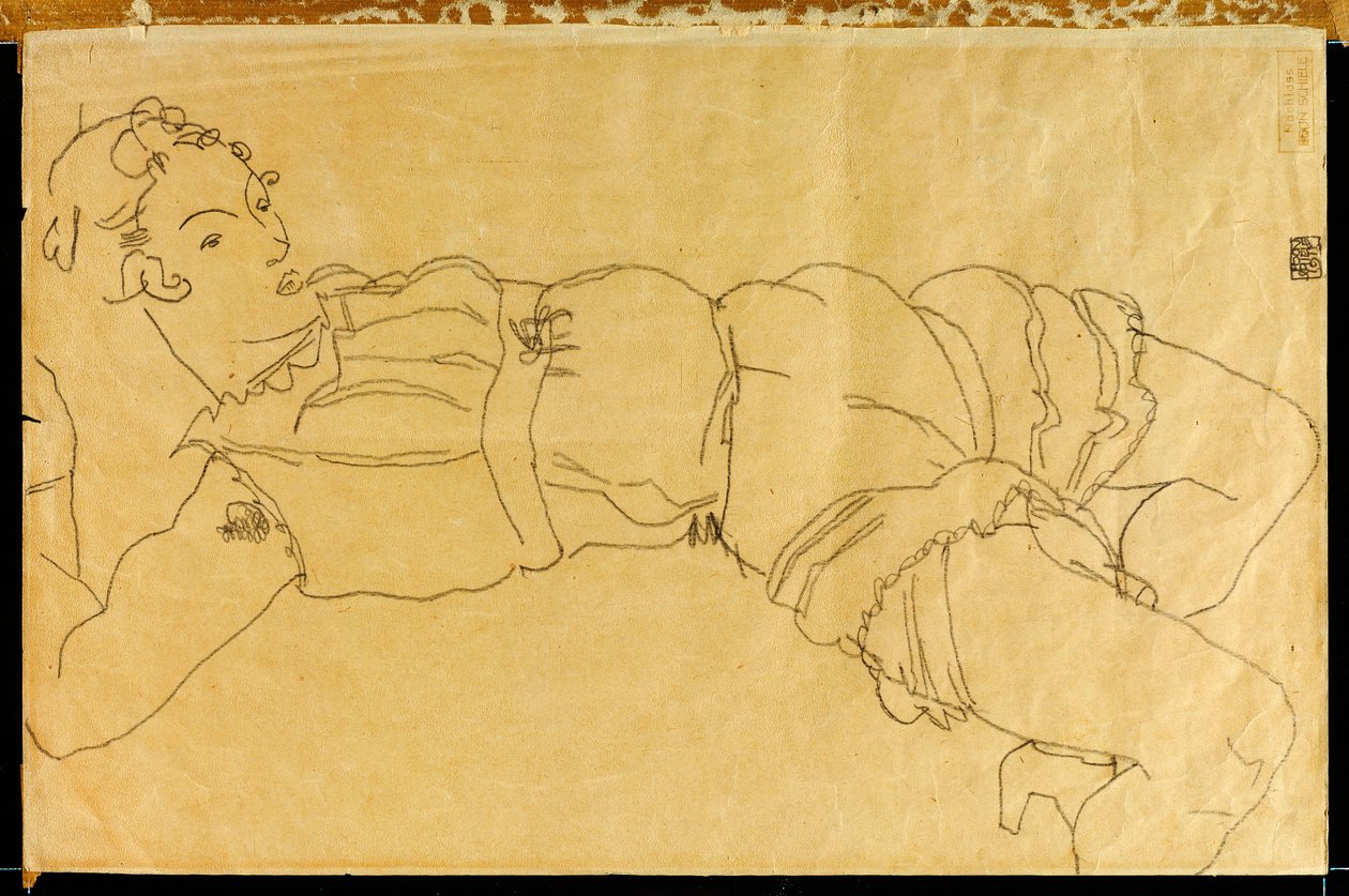 Ung kvinna liggande på rygg, 1915 av Egon Schiele