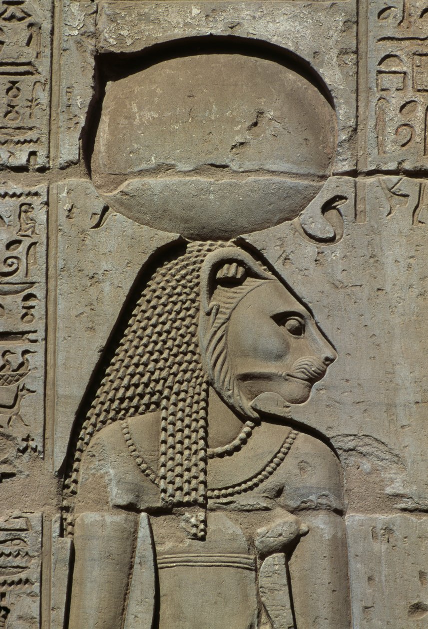Detalj av en relief, Bastet sten av Egyptian