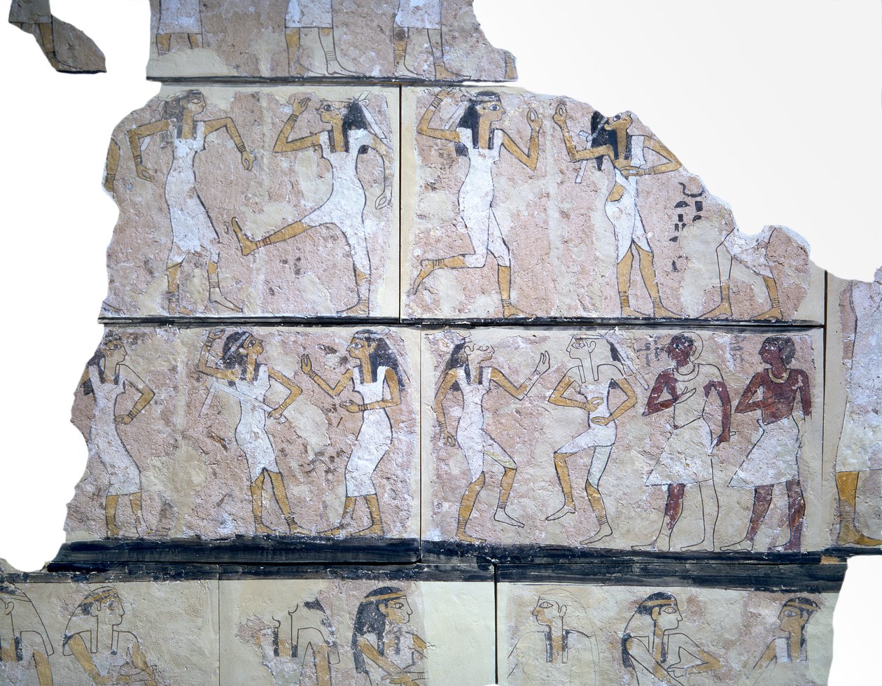 Fragment av en väggmålning med dansande flickor av Egyptian