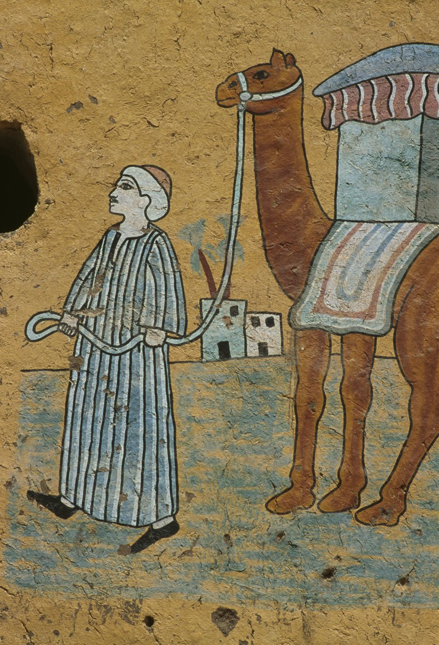 Målad vägg föreställande en man med en kamel (väggmålning) av Egyptian