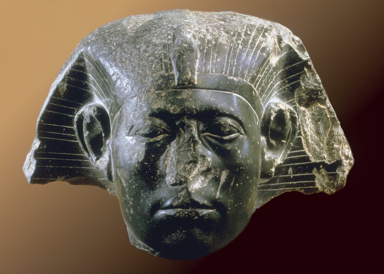 Porträtthuvud av Sesostris III (1878-43 f.Kr.) från en sfinx, Mellersta kungariket, ca 1850 f.Kr. (diorit) av Egyptian 12th Dynasty