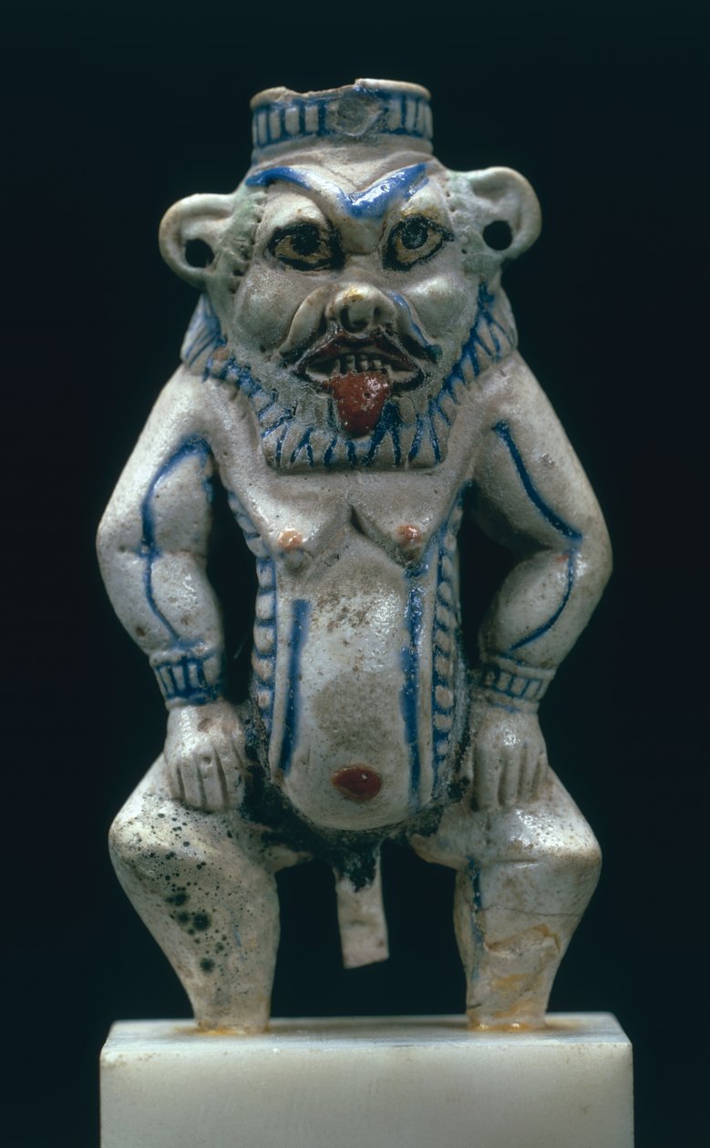 Kohl kruka i form av guden Bes, New Kingdom, c.1400-1300 f.Kr. (fajans) av Egyptian 18th Dynasty