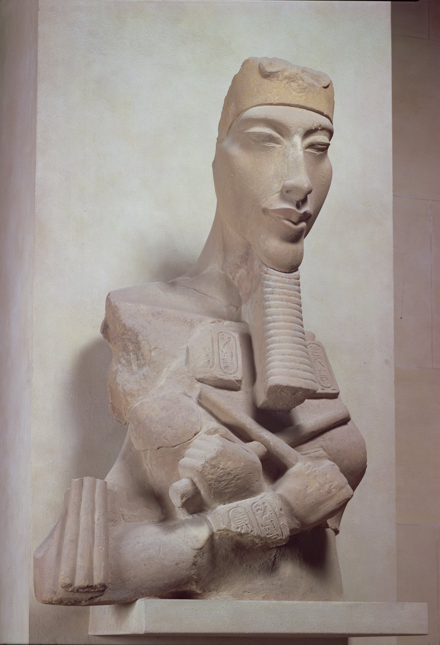 Osiris pelare av Akhenaton (1365-1349 f.Kr.) från Amenophis IV:s soltemplet i Karnak, Nya kungariket, ca 1350 f.Kr. (terrakotta) av Egyptian 18th Dynasty