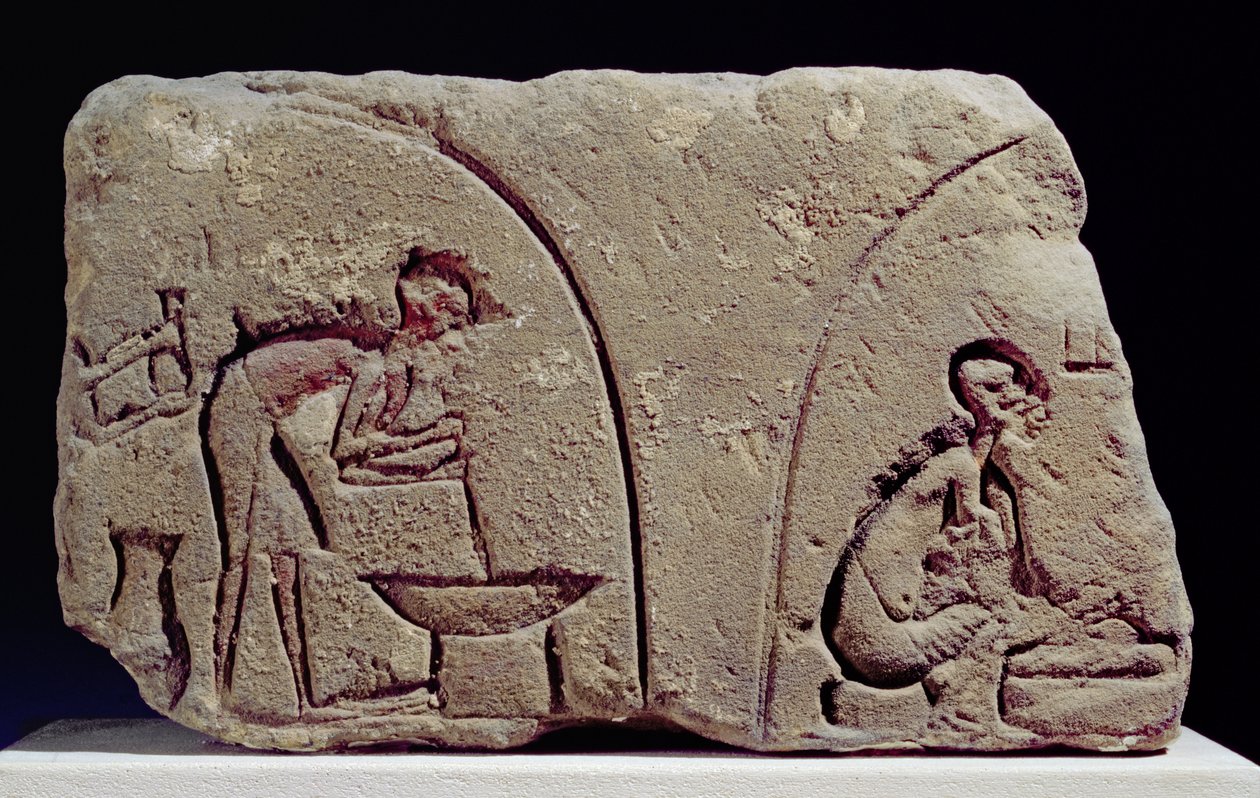 Relief of Food Preparation, Amarna, 1300-talet f.Kr. (kalksten) av Egyptian 18th Dynasty